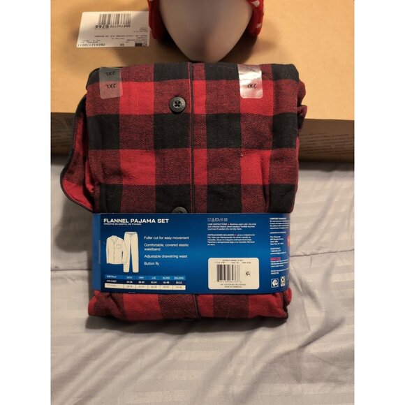 2 Piece Hanes Men's Size 2XL Red Flannel Pajama Set- Button Up Top & Pants - Picture 3 of 5